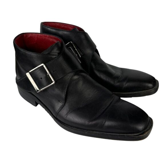 Kenneth Cole New York Men’s Black Leather Ankle Boots Size 9 Double Monk Strap - Picture 1 of 9